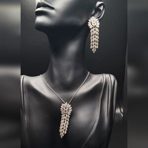 Silver Necklace, and Earring Set Zircone Stone